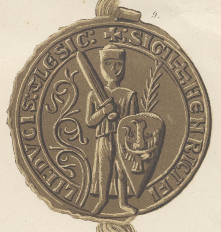 Henryk II Pobożny, książę śląski, pieczęć piesza. Opis Alwina Schultza z 1871 r.