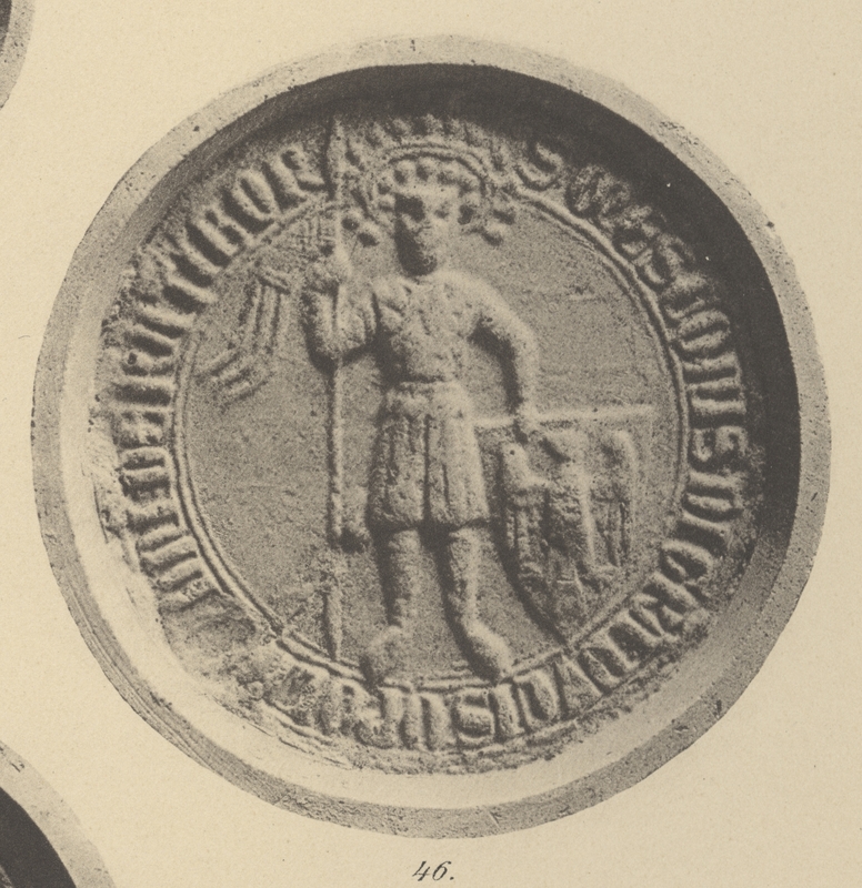 Mieszko I, książę raciborski i cieszyńsko-oświęcimski, pieczęc piesza I. Opis Paula Pfotenhauera z 1879 r.