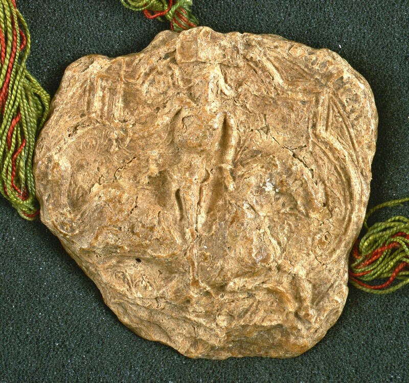 Władysław Opolczyk, książę opolski, wieluński, pieczęć konna II. Odcisk z Archiwum Głównego Akt Dawnych w Warszawie z 1386 r.