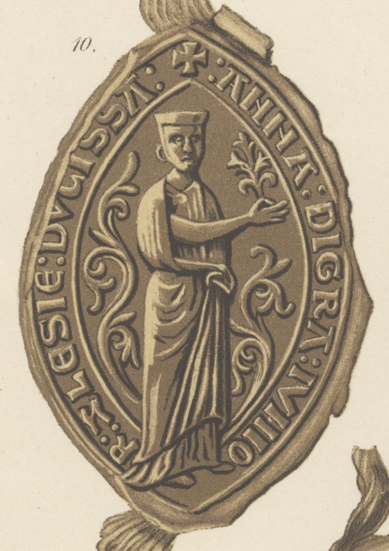 Anna Przemyślidka, księżna śląska, pieczęć piesza. Opis Alwina Schultza z 1871 r.
