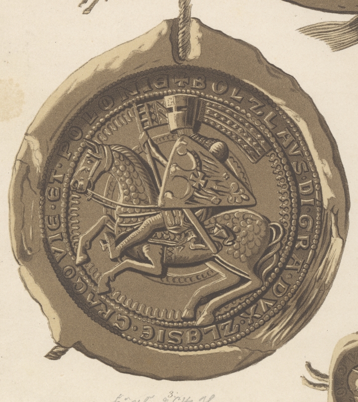 Bolesław Wysoki, książę śląski, pieczęć konna [falsyfikat]. Opis Alwina Schultza z 1871 r.