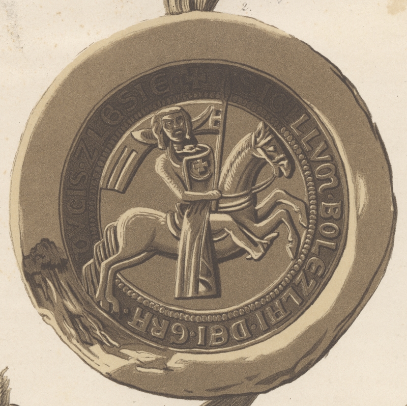 Bolesław Wysoki, książę śląski, pieczęć konna [falsyfikat II]. Opis Alwina Schultza z 1871 r.