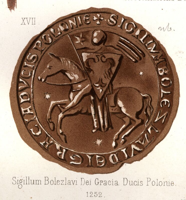 Bolesław Pobożny, książę wielkopolski, pieczęć konna. Opisy Ignacego Zakrzewskiego z 1877 i 1881 r.