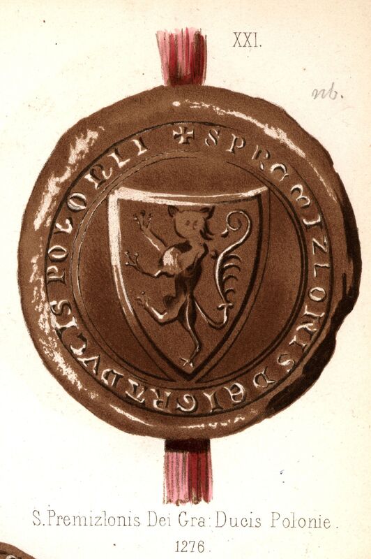 Przemysł II, książę wielkopolski, pieczęć herbowa. Opisy Ignacego Zakrzewskiego z lat 1877-1881.