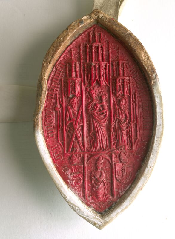 Mikołaj Tungen, biskup warmiński, pieczęć maryjna. Odcisk z Archiwum Głównego Akt Dawnych z 1479 r.