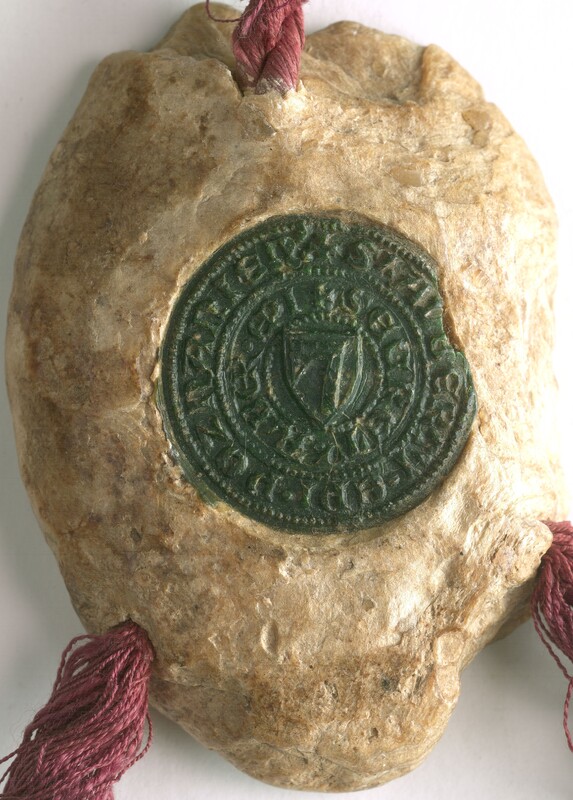 Wojciech Pałuka [h. Topór], biskup poznański, pieczęć herbowa. Odcisk z Archiwum Głównego Akt Dawnych w Warszawie z 1349 r.