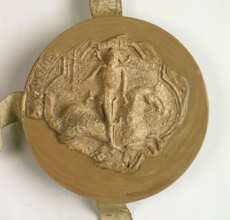 Władysław Opolczyk, książę opolski, wieluński, pieczęć konna II. Odcisk z Archiwum Głównego Akt Dawnych w Warszawie z 1392 r.