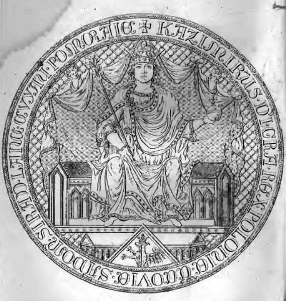 Kazimierz Wielki, król Polski, pieczęć majestatowa [awers dwustronnej pieczęci większej]. Opis Feliksa Bentkowskiego z 1821 r.