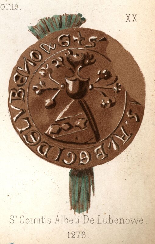 Wojciech z Lubrzy [Lubieniowa, h. Dryja], komes, pieczęć herbowa. Opisy Ignacego Zakrzewskiego z lat 1877 i 1881 r.