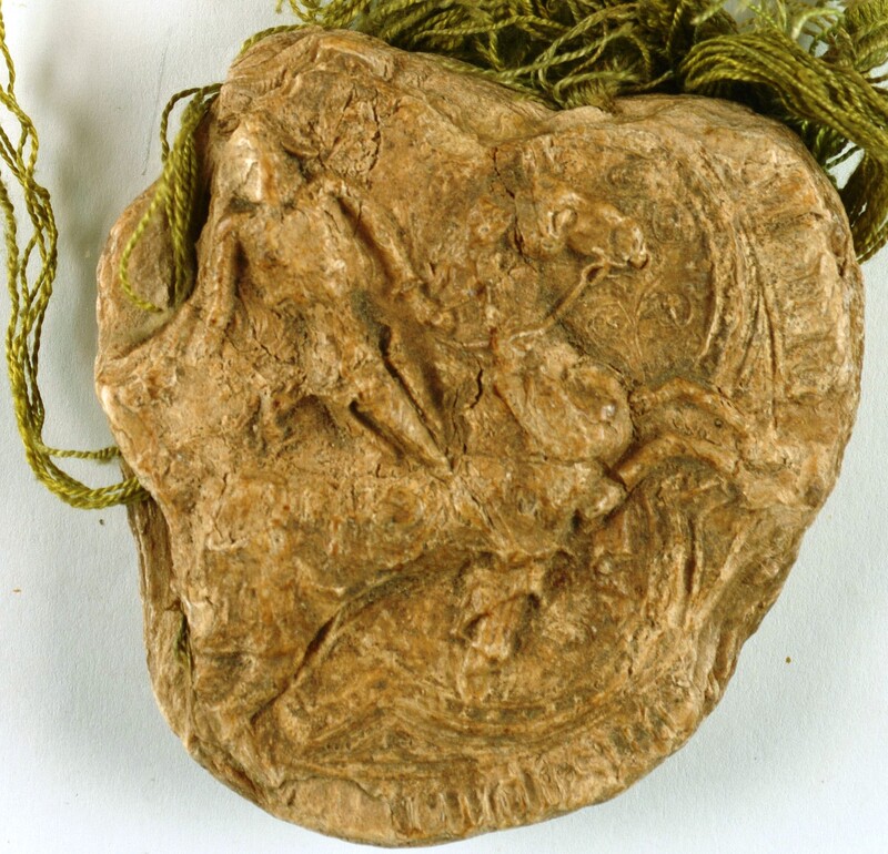 Władysław Opolczyk, książę opolski, wieluński, pieczęć konna II. Odcisk z Archiwum Głównego Akt Dawnych w Warszawie z 1383 r.