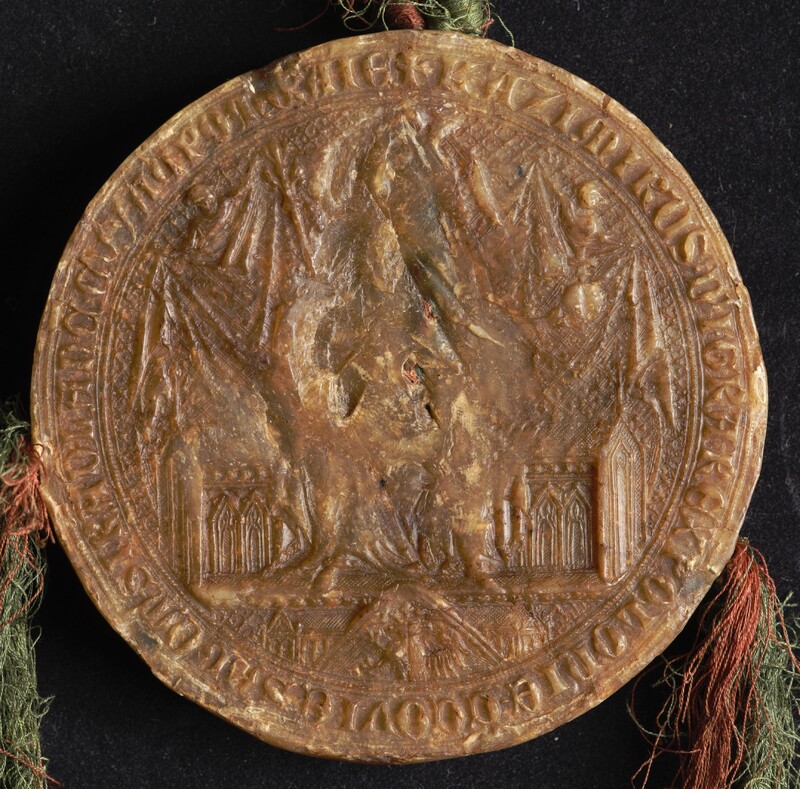 Kazimierz Wielki, król Polski, pieczęć majestatowa [awers dwustronnej pieczęci większej]. Odcisk z Archiwum Narodowego w Krakowie z 1342 r.